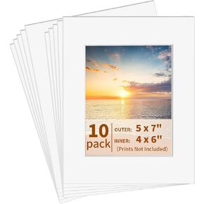yeestone 10 Pack Picture Frame Mats, 5x7 Matted to 4x6 Photo Mats, Acid Free Picture Matting for Pictures Photos Watercolor Artwork (White)