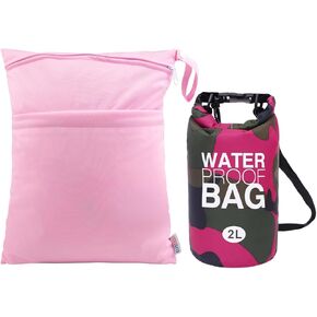 ALVABABY 2L Waterproof Dry Bag with Reusable Wet Dry Bag, Multifunctional with Adjustable Straps, Roll-Top Closure for Water Sports Boating Kayaking Swimming and Beach 2WFL01