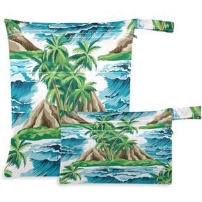 visesunny Blue Fish Sea Waves 2Pcs Wet Bag with Zippered Pockets Washable Reusable Roomy for Travel,Beach,Pool,Daycare,Stroller,Diapers,Dirty Gym Clothes, Wet Swimsuits, Toiletries