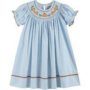 Lil cactus Baby and Girls Smocked Pumpkin Thanksgiving Bishop Dress