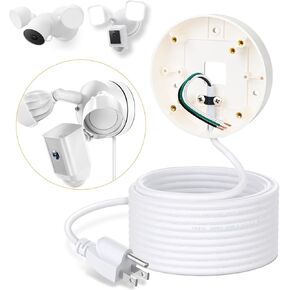 30ft/9M Power Cable with Adapter and Plug-in Mount Compatible with Blink Floodlight Cam, WYZE Floodlight Cam v2/Pro, eufy Floodlight E340, Electrical Box with Weatherproof Cord-(2in1 Mount & Cord Set)