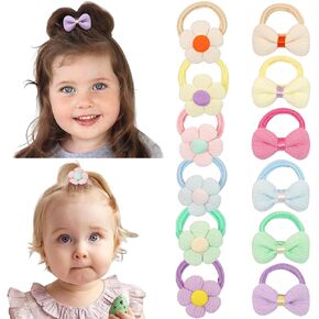 12Pcs Toddle Hair Ties for Girls Baby Hair Tie Cute Flower Elastic Toddler Hair Ties Candy Bow Seamless Ponytail Holders Scrunchies Little girls Hair Accessories for Thick Hair