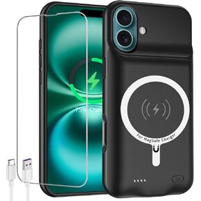 Battery Case for iPhone 16, Newest 10000mAh High Capacity Rechargeable Portable Protective Extended Charger Case Wireless Charging Compatible with iPhone 16 (6.1 inch) Charging Case & Carplay (Black)