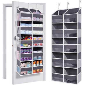 Over The Door Organizer 5 Tiers with 10 Large Window Pockets & 10 Mesh Side Pockets, Hanging Door Organizer Anti Tilt 80 lb Load, Behind Door Organizer for Bedroom, Bathroom, Pantry, Nursery