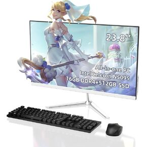 All-in-One Desktop,All-in-one Computers,16GB RAM 512GB SSD,23.8 inch Computers,Celeron N5095 All in One PC,2.9Ghz,All-in-One PC with Dual-Band WiFi and Bluetooth, Keyboard and Mouse