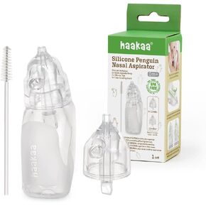 Haakaa Penguin Nasal Aspirator for Baby – Blocked Nose Relief: Works by Suction – BPA, PVC & Phthalate-Free – Food-Grade Silicone – Easy-to-Clean – Fluid Measurement