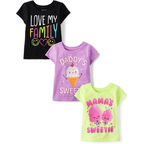 The Children's Place Baby Girls' and Toddler School Days Long Sleeve Graphic T-Shirts,Multipacks, Love My Family 3-Pack