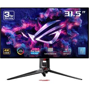 ASUS ROG Swift 32" 4K OLED Gaming Monitor (PG32UCDP) - WOLED, Dual Mode (4K 240Hz, FHD 480Hz), 0.03ms, G-SYNC Compatible, Custom Heatsink, AI Gaming, 99% DCI-P3,True 10-bit, USB-C 90W, 3yr Warranty