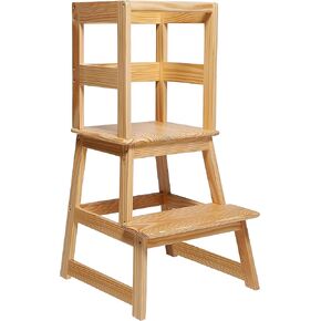SDADI Toddler Tower Kitchen Helper, Wooden Learning Tower, Kitchen Step Stool, Standing Tower for Kids 1-3 with Safety Rail, Anti-Tip,Stable, Natural