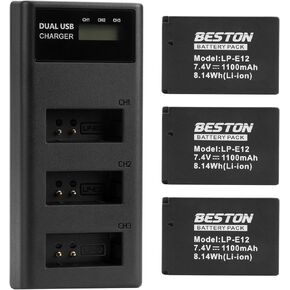 BESTON 3-Pack LP-E12 Battery Pack and Rapid USB Charger for Canon EOS M M2 M10, M50, M50 Mark II, M100 M200, Rebel SL1, PowerShot SX70 HS Cameras