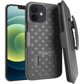 for Apple iPhone 12 Pro/iPhone 12 Case with Belt Clip Holster, Kickstand Slim Cover Phone Case for iPhone 12 Pro/iPhone 12 - Black