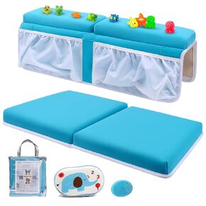 Bath Kneeler and Elbow Rest Set Baby Bath Kneeling Pad, Thick Anti-Slip Bathing Kneeling Mat Cushion Quick Drying Bathtub Knee Saver with Arm Support and Pockets for Bathroom Bathing Time Comfort