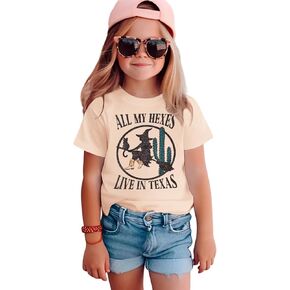 Toddler Halloween T Shirt Baby Girl Witch Graphic Tee Letter Print Short Sleeve Top Spooky Season Fall Clothes