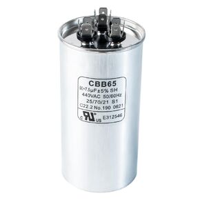 BlueStars 50+7.5 uf MFD ±5% 370 or 440 Volt AC CBB65B Dual Run Round Capacitor - Exact Fit for Condenser Straight Cool or Heat Pump Air Conditioner - Replaces PW-CAP-50/7.5/440R, P291-5074RS,