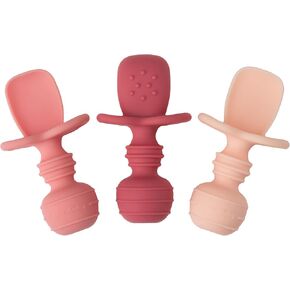 Upward Baby 3 pack Silicone Baby Feeding Spoon with Anti Choke Barrier - Baby Spoons Self Feeding 6 Months, First Stage Infant Supplies and Toddler Utensils, Baby Led Weaning Soft-Tip Training Spoon