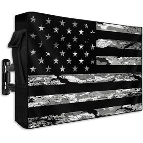 American Flag Outdoor TV Cover 70 to 75 Inch Weatherproof, Camouflage Black Stripes 600D Oxford TV Covers with Zipper, Vintage US Flag Outside Flat TV Screen Protector Size 68"W x 42"H x 4.5"D