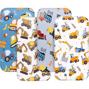 4 Pack Baby Boy Crib Sheets Set Soft Fitted Baby Boy Mattress Covers Construction Truck or Dinosaur Theme Breathable Toddler Sheets for Infant Boys (Construction Truck, Crib Sheets)