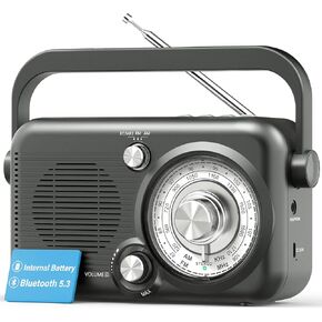 راديو AM FM محمول مع بلوتوث 5.3، راديو قابل لإعادة الشحن بقدرة 2000 مللي أمبير في الساعة مع أفضل استقبال، راديو تشغيل بطاريتين D، بطاقة SD/منفذ USB، مكبر صوت عالي، مقبس سماعة أذن للمنزل، في الهواء الطلق in Kuwait