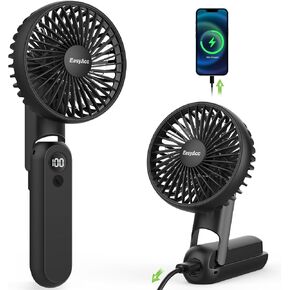 EasyAcc 3 IN 1 Hand Fan,Portable Fan for Travel,5000 Battery Handhedl Fan [Ultra Quiet Powerful]-5 Speeds/Backup Power/SOS Light/Digital Display/Lanyard- for Travel/Cruise/Summer/Concerts/Lash Black