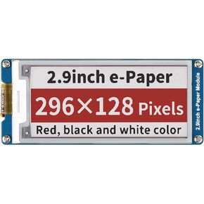 waveshare 2.9inch E-Paper E-Ink Display Module Compatible with Raspberry Pi 4B/3B+/3B/2B/B+/A+/Zero/Zero W/WH/Zero 2W Series Boards 296×128 Pixels Red/Black/White Three-Color SPI Interface
