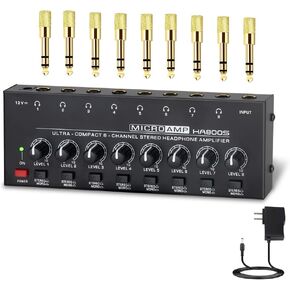 COKYIS Headphone Amplifier - Stereo/mono switching Ultra-Compact Audio Mini Amplifier with power Upgraded headphone amplifier 8 channel Suitable for Sound Mixer, Metal, HA800S
