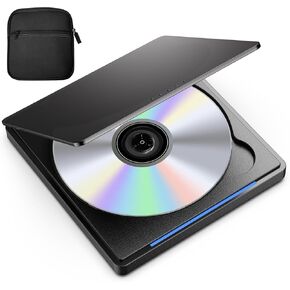 محرك أقراص مضغوطة/أقراص DVD خارجي لأجهزة الكمبيوتر المحمول، ناسخ أقراص مضغوطة محمول، محرك أقراص ضوئية، ناسخ أقراص DVD خارجي USB 3.0 مع حقيبة حمل واقية، مشغل DVD USB صدفي لأجهزة الكمبيوتر المكتبية Windows Linux Mac