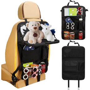 ENOCHT 600D منظم المقعد الخلفي للسيارة، منظم تخزين السيارة المقاوم للماء مع صينية السيارة 7 جيوب تخزين، واقي المقعد الخلفي للأطفال، منظم ملحقات السفر باللون الأسود (أسود-عبوة واحدة) in Kuwait