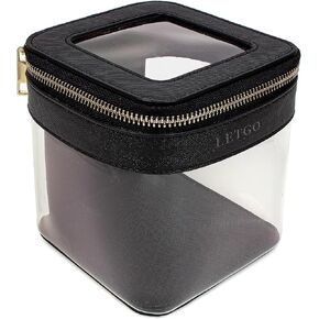 LETGO Clear Makeup Bag | Mini Makeup Bag | Small Makeup Bag/Small Cosmetic Bag for Purse | Cute Leather Makeup Pouch | Purse Organizer | Car Travel Purse Essentials for Women (Black)