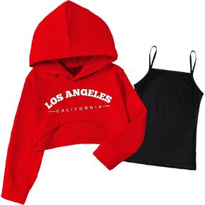 Arshiner Girls Cropped Sweatshirt Long Sleeve Shirts High Low Hem Crop Tops for Teens Kids Hoodies with Cami 5-14 Years