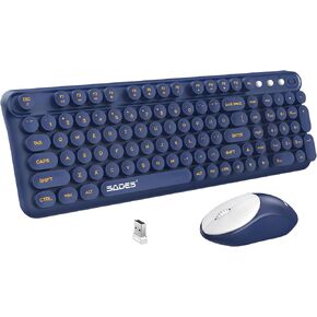 Keyboard and Mouse Wireless,Retro Typewriter Keyboard and Mouse Combo,2.4G Wireless Keyboard Mouse,Home and Office Keyboard's,Computer Keyboard and Mouse for Laptop PC Windows, Navy Blue