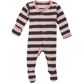 L'ovedbaby Unisex-Baby Organic Cotton Footed Overall (9-12 Months, Mauve/Gray Stripe)