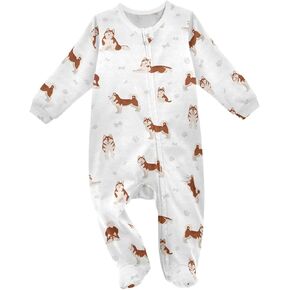 Alaskan Dog Baby One-Piece Footies Long Sleeve Rompers Pajamas Zip Front Pjs for Boys Girls kids 3M