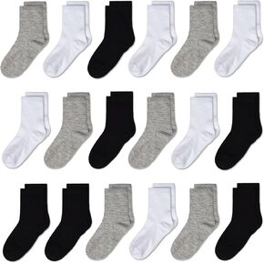Kids' Socks 18-Pair Packs- Boys Girls Crew Socks Cozy Ankle Socks for Unisex Child Aged 1-13