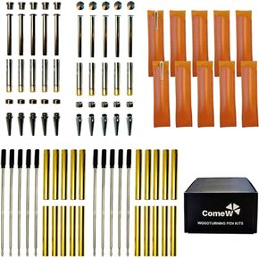 Pen Kits for Woodturning 10 Pack Titanium-Silver with 10 Pen Covers Black Ink Pen Making Kit Slimline Pen Kit for Wood Turning Wood Pen Kits Pen Making Supplies Wooden Pen Turning Kit Pen Turning Kits
