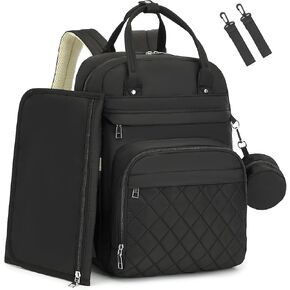 Diaper Bag Backpack, Baby Bag for Mom Dad, 4-in-1 Multi-pocket Large Capacity Waterproof Diaper Backpack with Changing Pad & Stroller Straps & Pacifier Case