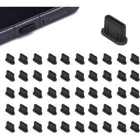 50 قطعة من قابس الغبار USB C، منظف منفذ USB C من السيليكون الأسود، غطاء حماية لمنفذ الشحن USB C مع فرشاة تنظيف لهاتف Huawei Glory Xiaomi جميع أجهزة USB C in Kuwait