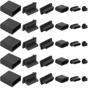 30Pcs 6 Type Silicone Anti Dust Cover USB Cover Port Plug Caps USB Type-A Plugs with Cleaning Brush Kit for USB Type-C, Headphone Port, HDMI,