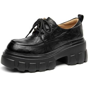 BEAU TODAY Women's Platform Oxford Shoes, Women's Black Oxfords, Chunky Leather Lace-up Dress Oxfords for Women, Comfortable Casual Business Office Work Shoes