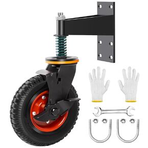 8 Inch Gate Wheel with Brake, 600lb Capacity Heavy Duty Farm Gate Wheel Spring Shock Absorbing Gate Caster 360 Degree Rotation for Metal Tube, Wooden, Fence Gate (2 PCS)