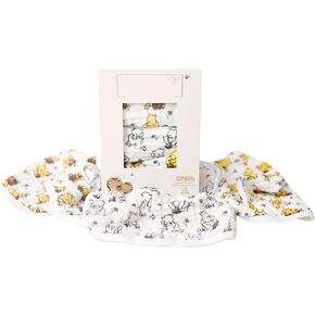 Sugar Lily's-Classic Pooh Muslin Cotton Burp Cloth Set. 1 of Each- Full Color-Classic Pooh Design, Full Color-Classic Pooh w/Soccer Ball Motifs, Black & White Classic Pooh Design w/Soccer Ball Motif.