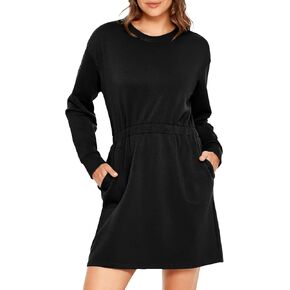 Glamaker Womens 2024 Fall Waistband Sweatshirt Dress Knit Long Sleeve Air Essential Crewneck Outfit Dress with Pockets