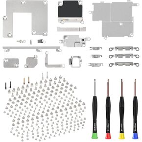 Inner Complete Screws Set and Full Internal Metal Bracket Kit Replacement for iPhone 12 Plate Cover Brackets Bottom Small Screw Parts with Repair Tools Screwdriver