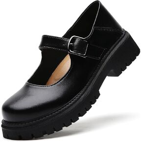 XMM Mary Jane Shoes Platform Chunky Mary Janes for Women Ladies Comfort Leather Round Toe Non-Slip Dressy Casual Cute Girls School Work Shoes