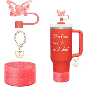 3 Pieces Accessories for Stanley Cup，1pc Butterfly Chain for Stumbler with Handle, 1pc Silicone Boot and 1pc Straw Covers Stuff Decor Water Bottle Jewelry Tumbler Personalized Decorations Tag