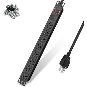 Surge Protector Power Strip 1U Rack Mount PDU,8 Wide-Spaced Outlet Extender, Mountable Heavy-Duty Electric 5.9 ft Extension Cord Strip for Server Racks,Garage, Workshop, Office-15A/1800V,1080J