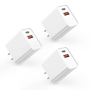 3Pack iPhone 15 Pro Charger Block, 20W iPhone C Charger Dual Port QC+PD 3.0 Power Adapter USB C Wall Plug Box Fast Charging for iPhone 15/15 Pro/15 Plus/15 Pro Max/14/13/12/11 Pro/Pro Max/Plus/SE/iPad