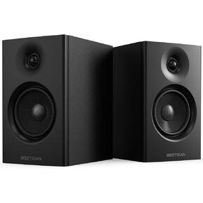 BESTISAN Powered Bluetooth Bookshelf Speakers, 50W Speakers with 4 Inch Woofer for Record Player, Stereo Speakers with RCA/USB in, Subwoofer Output Connection, Ideal Speakers for Turntable, PC and TV