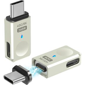 USB C Magnetic Adapter USB4 40Gbps Side Port 2 Pack, Straight Magnetic USB C Adapter 24 Pins with 240w Charge 8K 60Hz for Thunderbolt 3/4, MacBook Pro/Air, Swtich and More Type C Devices