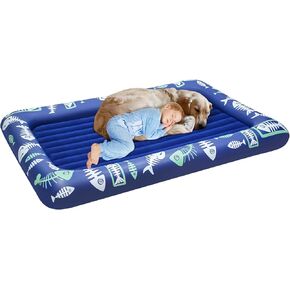 Toddler Inflatable Travel Bed: Portable Toddler Inflatable Travel Bed - Built-in Smooth Plush Kids Inflatable Matress is Perfect for Traveling, Camping and Home（Blue）
