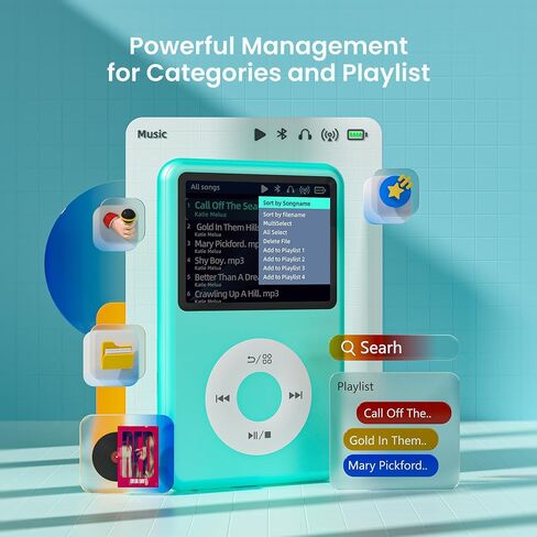 128G Mp3 Player with Bluetooth, 2.4" Portable Mini HiFi Sound Bluetooth Walkman Best Choice for 2024 (Turquoise) in Saudi Arabia
